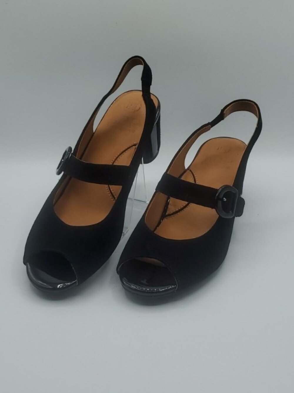 L'Amour Des Pieds Merryn Black Suede Slingback Peep Toe Sandals Heels 7.5M